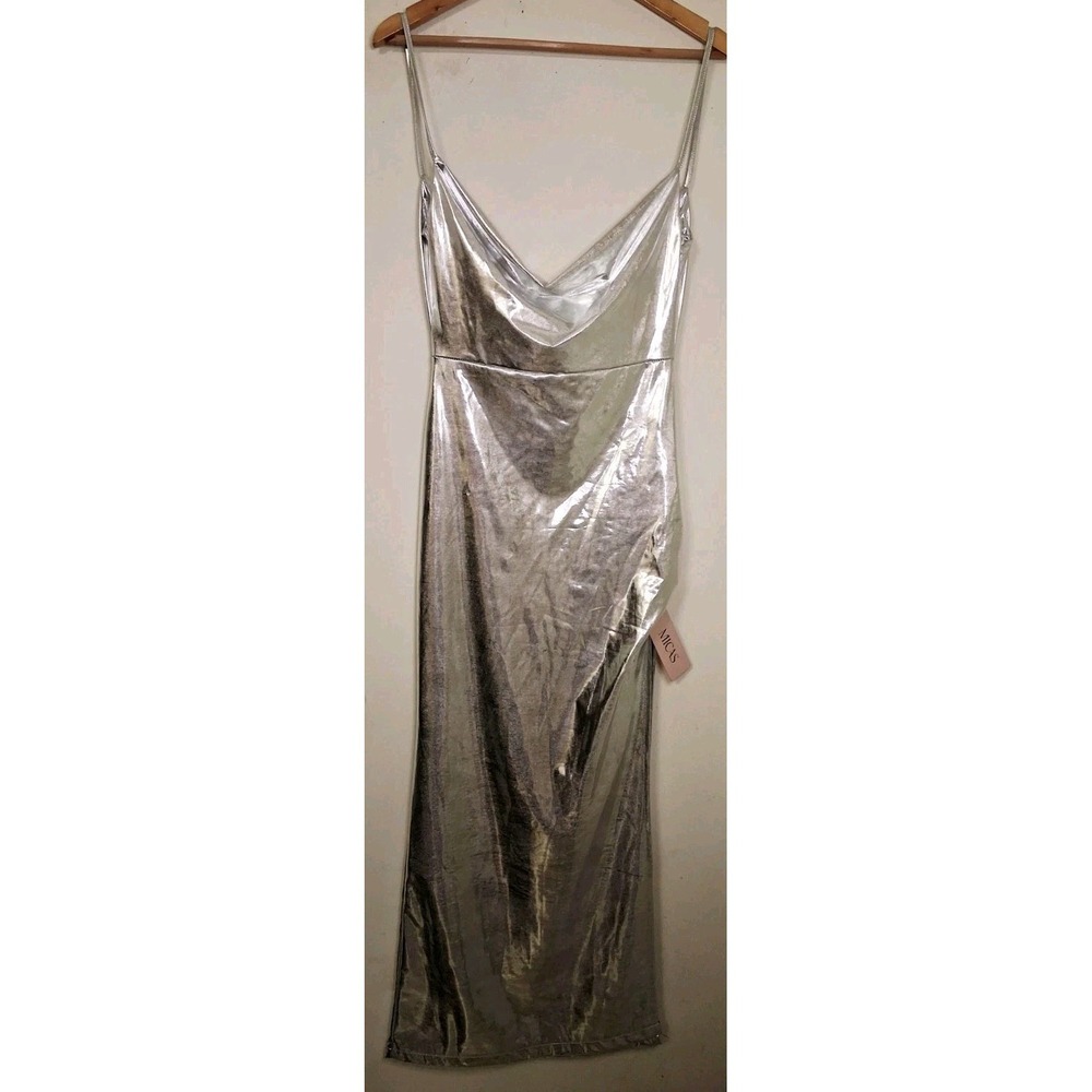 Women's Long Strappy Metallic Foil Slip Dress Evening Clubwear Party Size M NWT